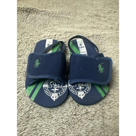Polo Ralph Lauren Kids Shoes 9 Slide w/ Strap Slip On Sandals Blue - Picture 15 of 16